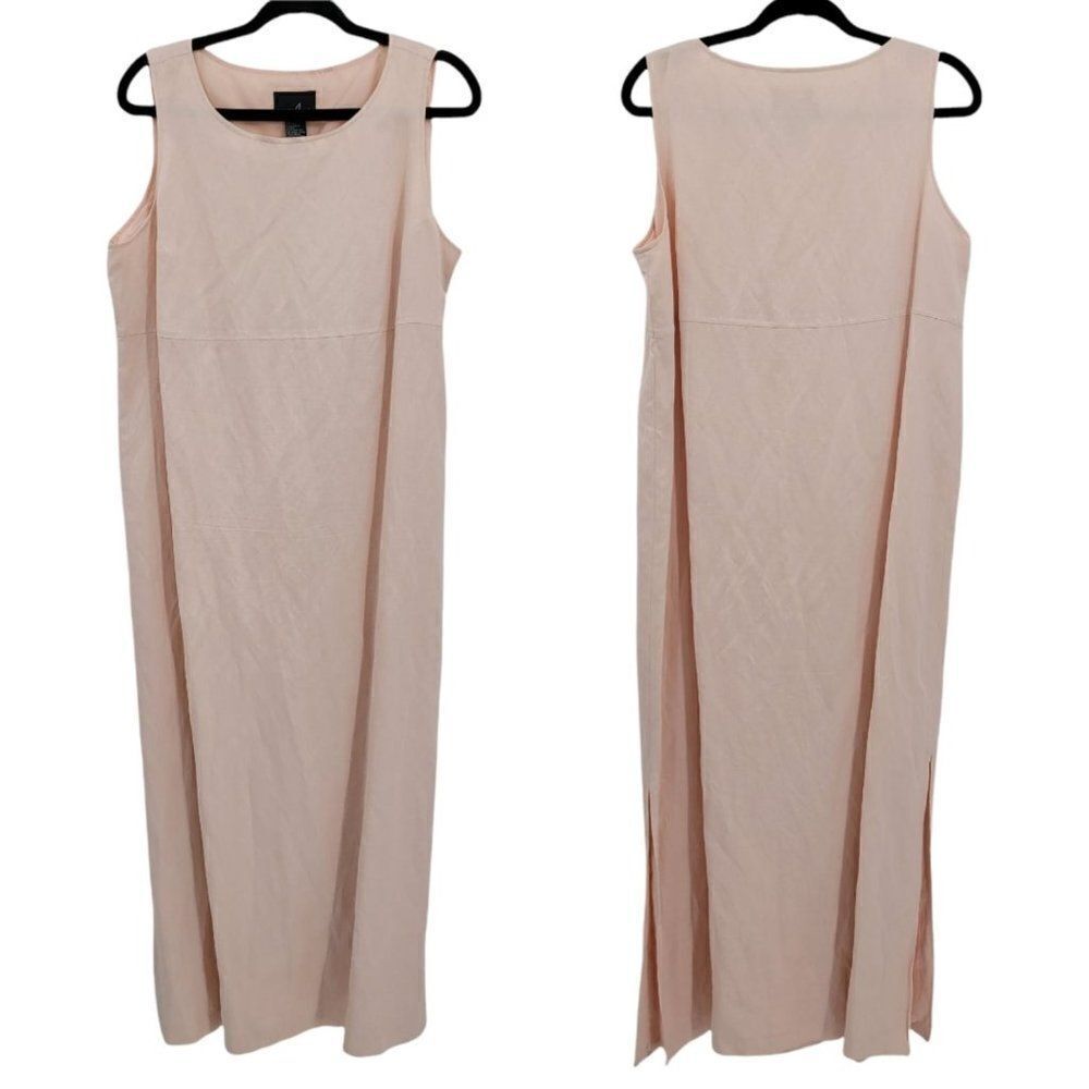 90's Positive‎ Attitude Linen Pastel Pink Sleeveless Scoop Neck Maxi Dress Sz 16